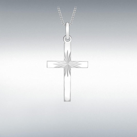 9ct White Gold Diamond Cut Cross Pendant