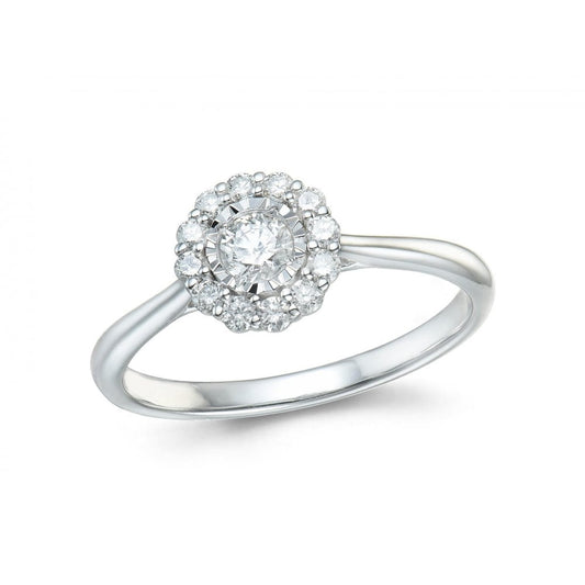 9ct White Gold Diamond Daisy Cluster Ring Size P