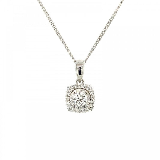 9ct White Gold Diamond Set 0.26 Pendant & Chain