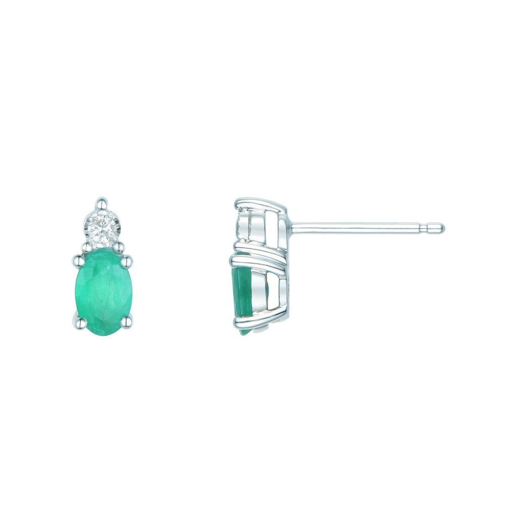 9ct White Gold Emerald and Diamond Earrings