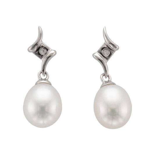 9ct White Gold Freshwater Pearl Drop Earrings