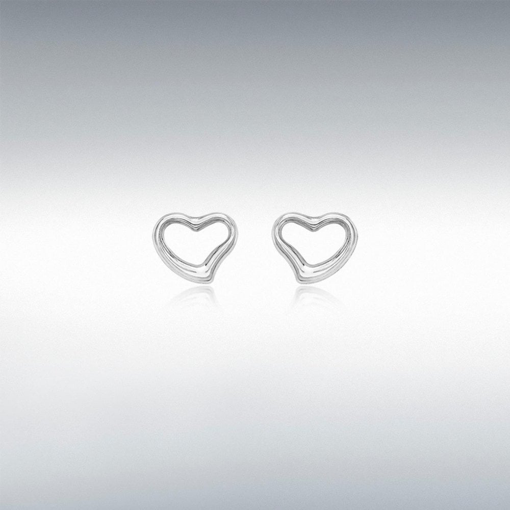 9ct White Gold Open Heart Stud Earrings