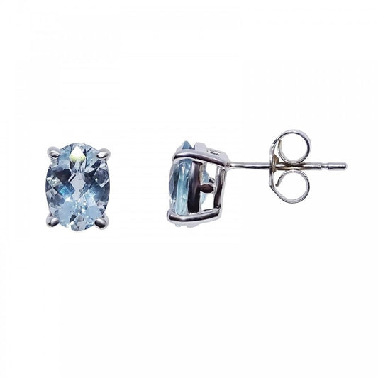 9ct White Gold Oval Aqua Stud Earrings