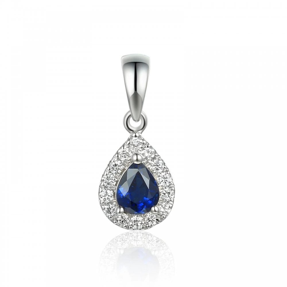 9ct White Gold Peardrop Sapphire Pendant