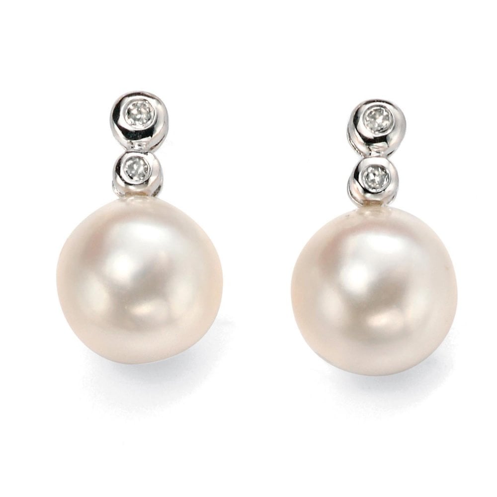 9ct White Gold Pearl and Diamond Earrings
