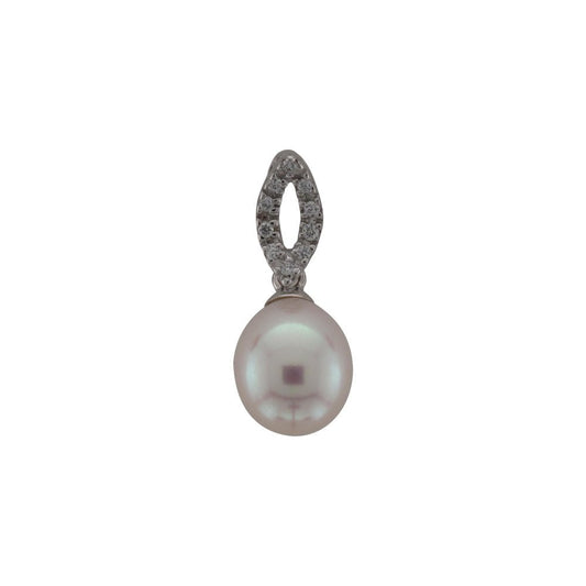 9ct White Gold Pearl & Diamond Pendant