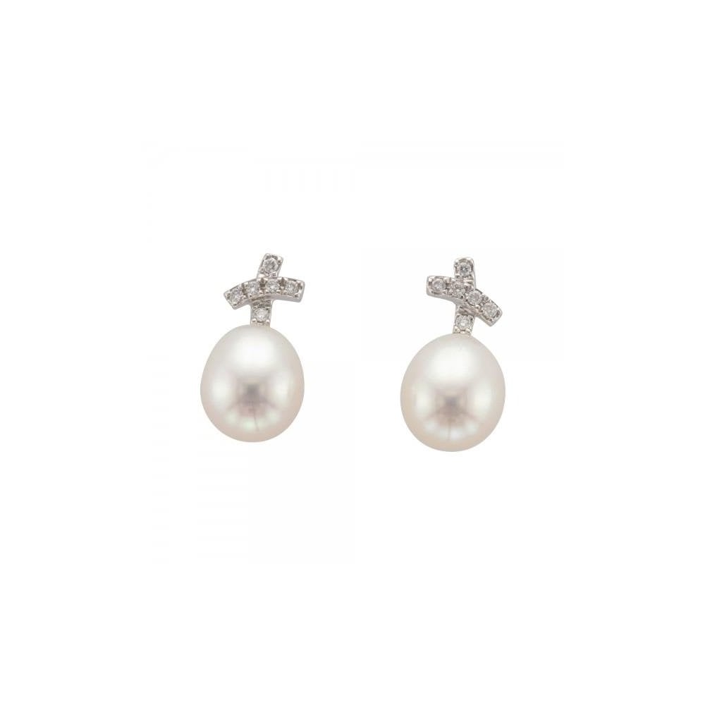 9ct White Gold Pearl & Diamond Stud Earrings