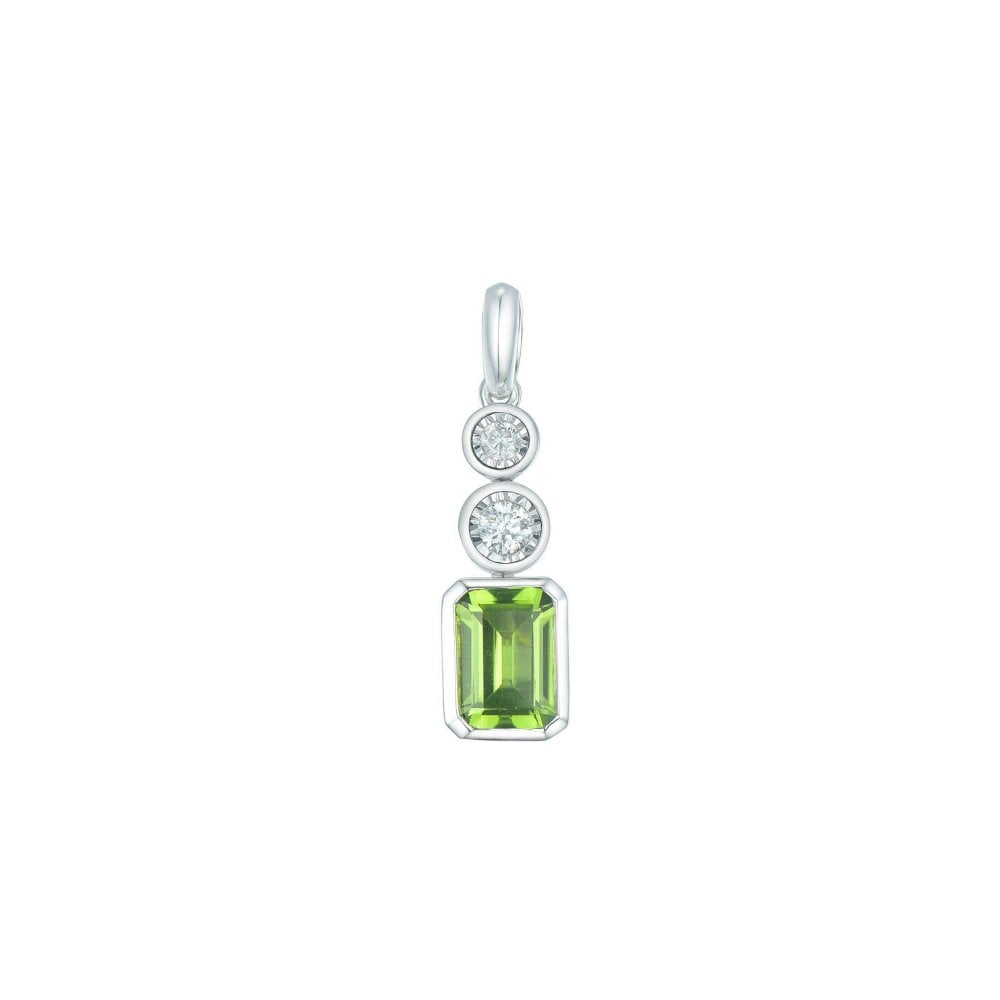 9ct White Gold Peridot & Diamond Pendant