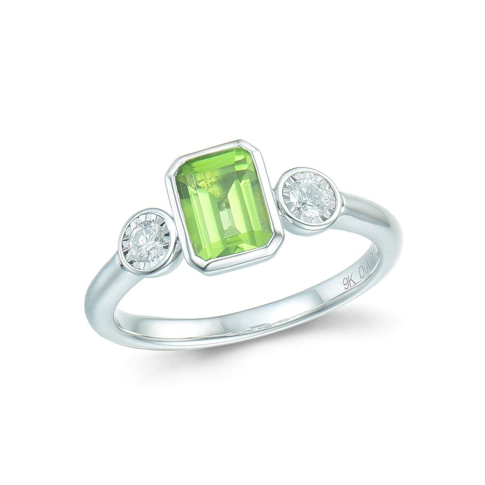 9ct White Gold Peridot & Diamond Ring