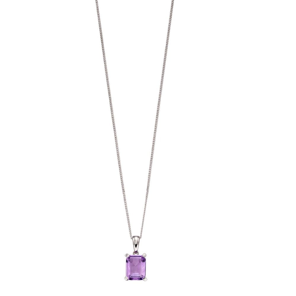 9ct White Gold Rectangular Amethyst Pendant