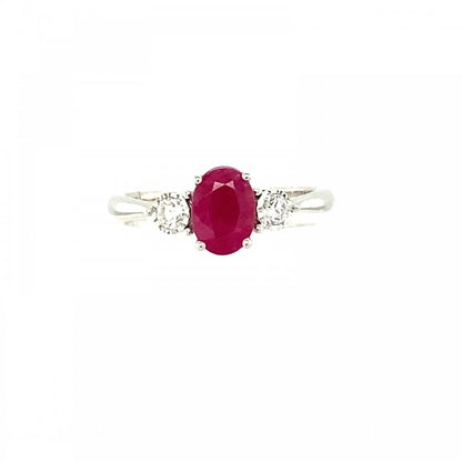 9ct White Gold Ruby and Diamond 3 Stone Ring