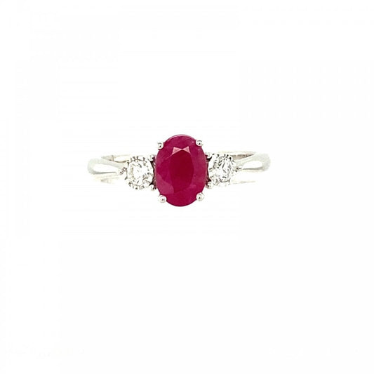 9ct White Gold Ruby and Diamond 3 Stone Ring