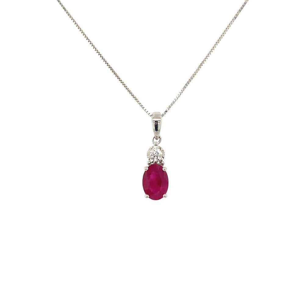 9ct White Gold Ruby and Diamond Pendant and Chain
