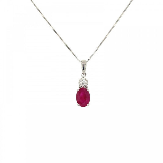 9ct White Gold Ruby and Diamond Pendant and Chain