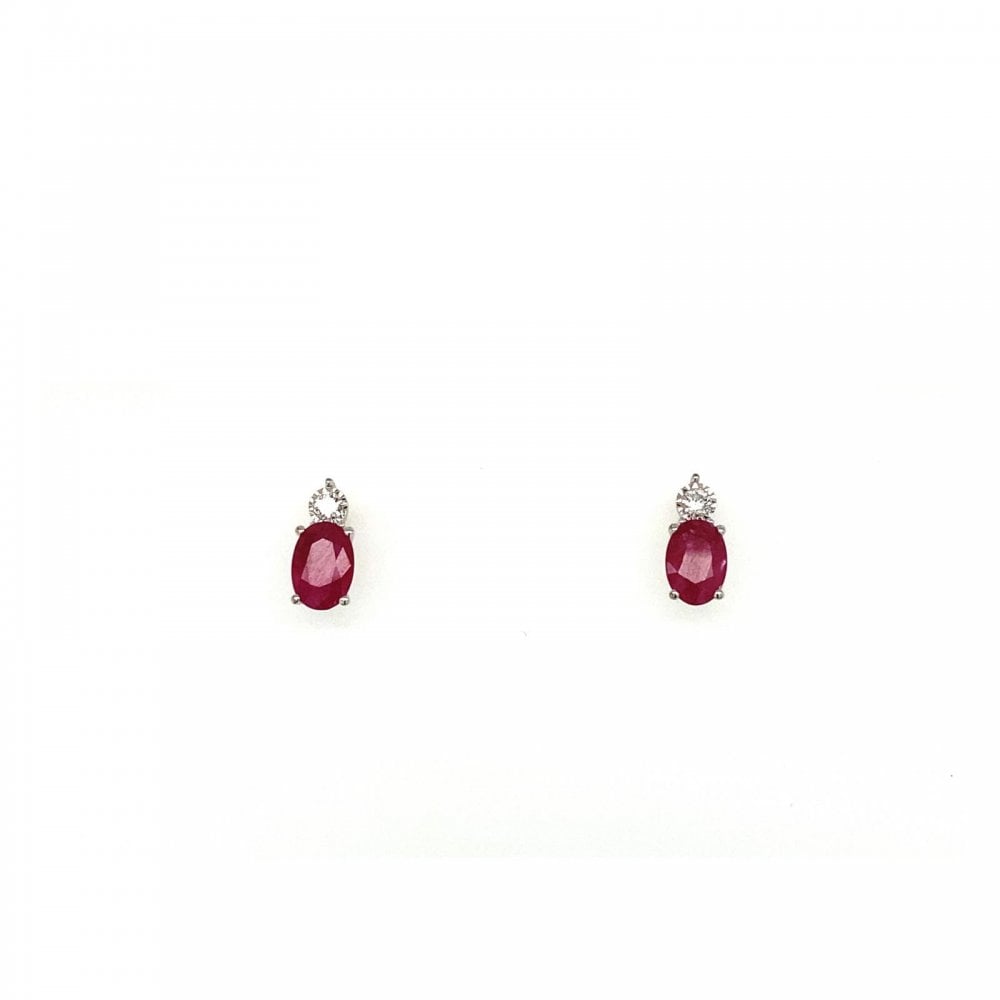 9ct White Gold Ruby and Diamond Stud Earrings