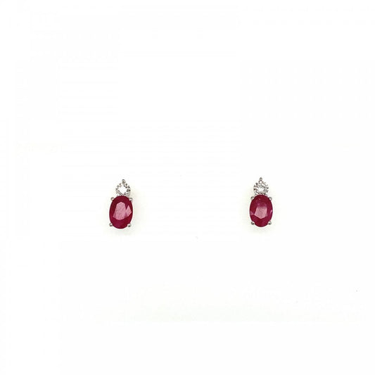 9ct White Gold Ruby and Diamond Stud Earrings