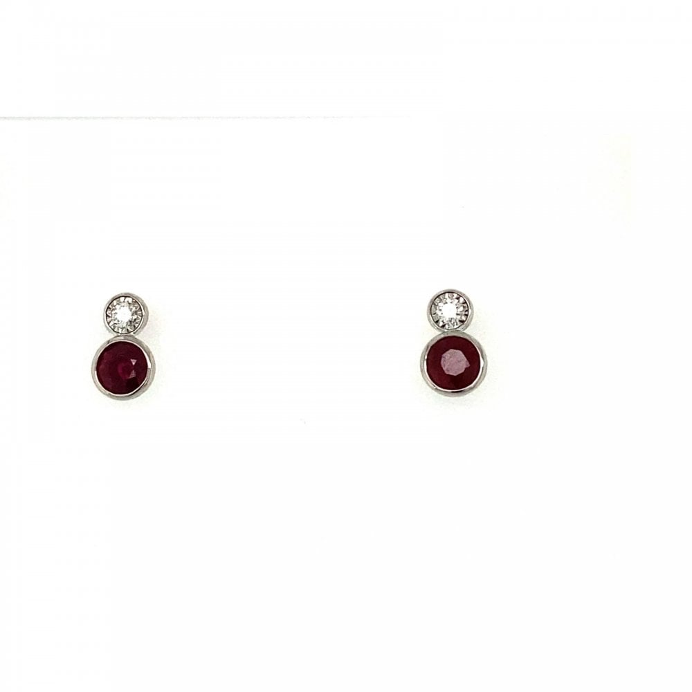 9ct White Gold Ruby and Diamond Stud Earrings