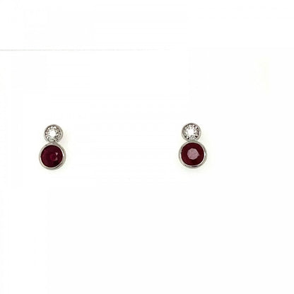 9ct White Gold Ruby and Diamond Stud Earrings