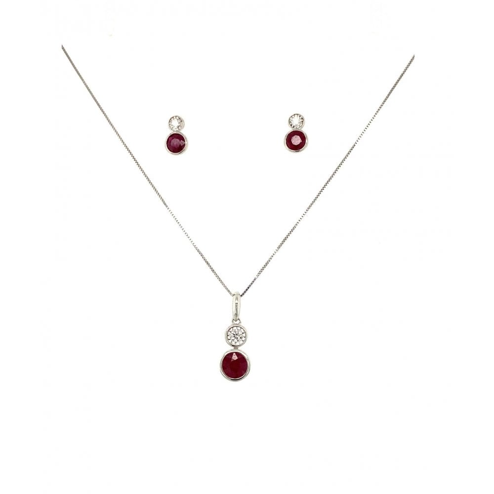 9ct White Gold Ruby and Diamond Stud Earrings