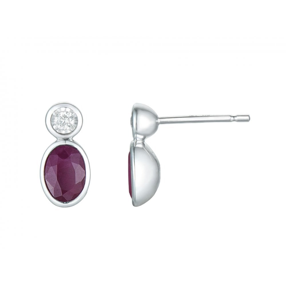 9ct White Gold Ruby & Diamond Stud Earrings