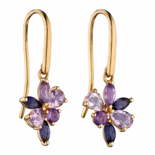 9ct Y Gold Cluster Drop Earrings