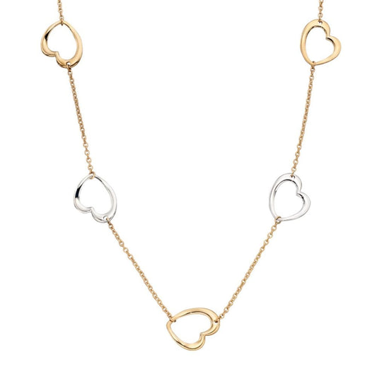 9ct Yellow and White Gold Open Heart Necklace