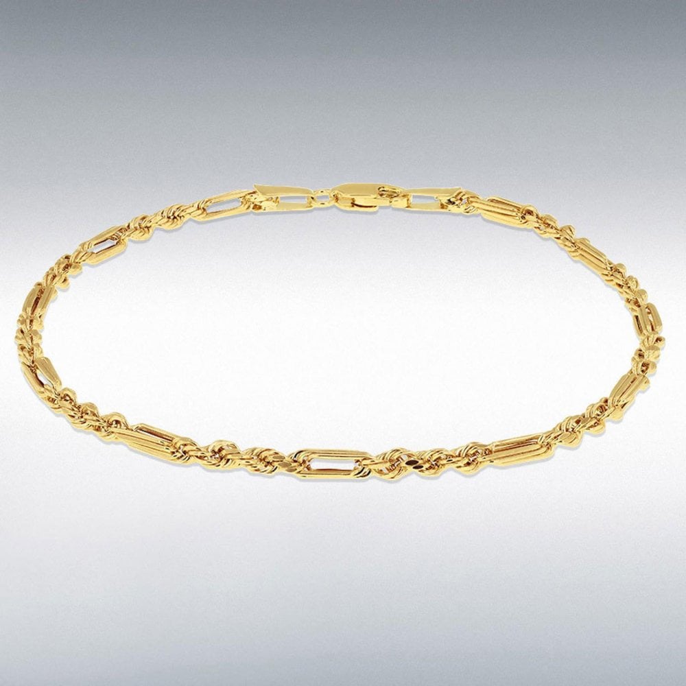 9ct Yellow Gold 1.4mm Hollow Dimaond Cut Figarope Bracelet 18.5cm/7.25