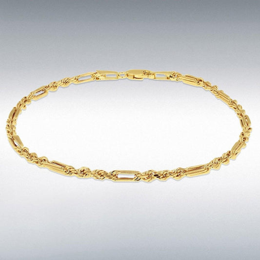 9ct Yellow Gold 1.4mm Hollow Dimaond Cut Figarope Bracelet 18.5cm/7.25