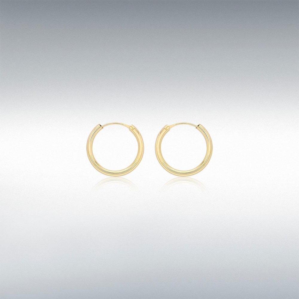 9ct Yellow Gold 15mm Hollow Tube Hoop Earrings