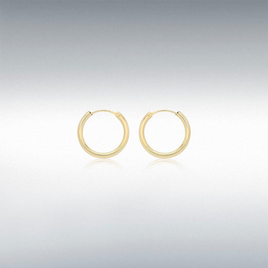 9ct Yellow Gold 15mm Hollow Tube Hoop Earrings