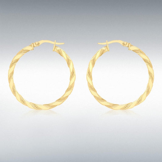 9CT Yellow Gold 30MM Twist Hoop Creole Earrings