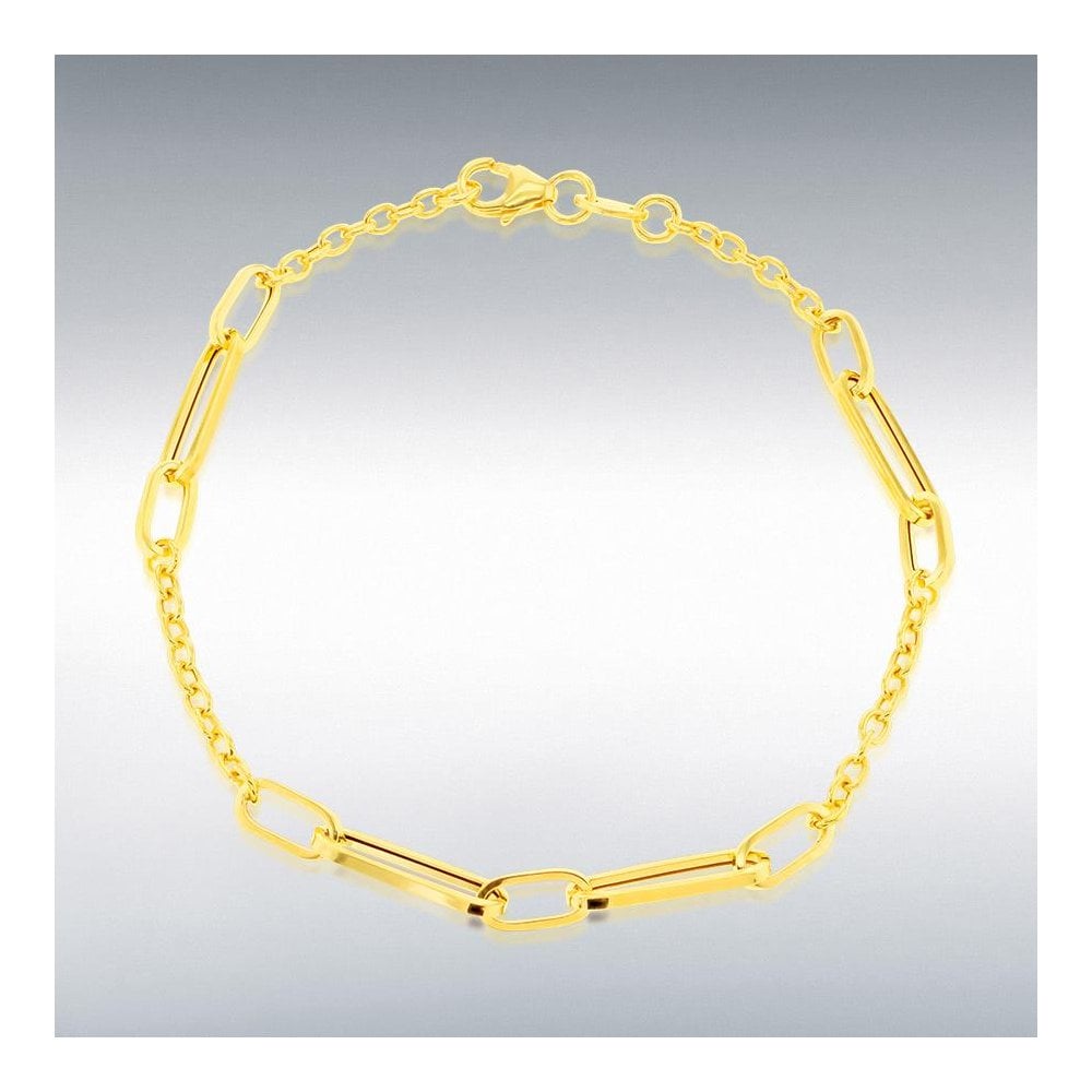 9CT Yellow Gold 7.5mm x 4.2mm Paper Link Station Bracelet 19cm/7.5"