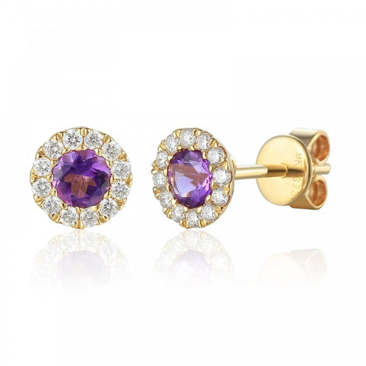 9ct Yellow Gold Amethyst & Diamond Earrings