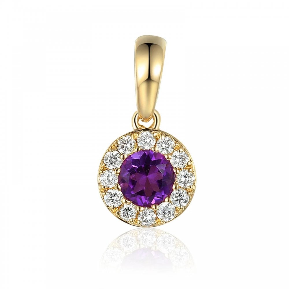 9ct Yellow Gold Amethyst & Diamond Pendant