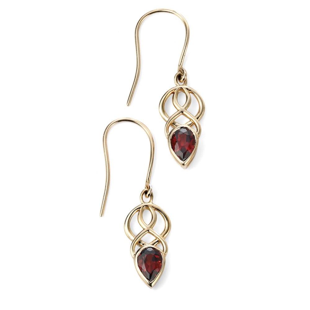 9ct Yellow Gold and Garnet Celtic Drop Earrings