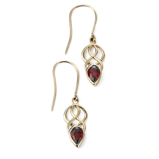 9ct Yellow Gold and Garnet Celtic Drop Earrings