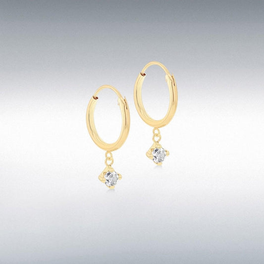 9ct Yellow Gold CZ 12mm Endless Hoop Earrings