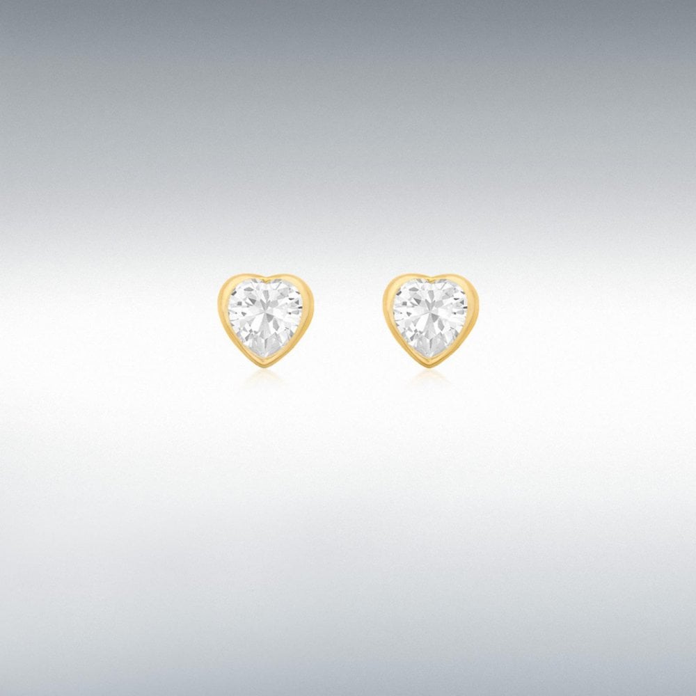 9ct Yellow Gold CZ Heart Earrings
