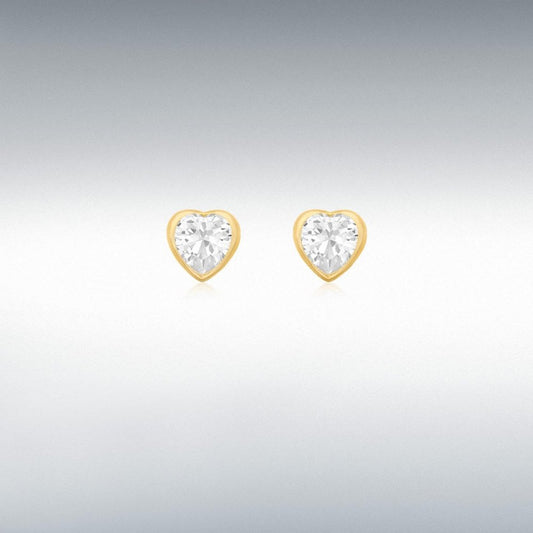 9ct Yellow Gold CZ Heart Earrings