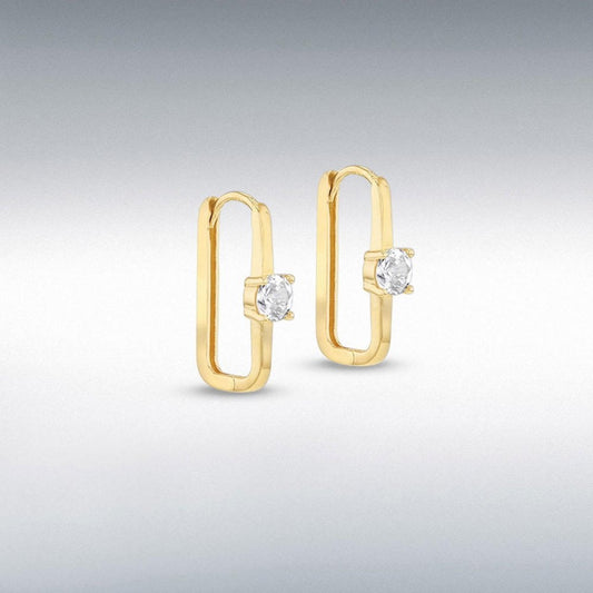 9ct Yellow Gold CZ Rectangular Hoop Earrings