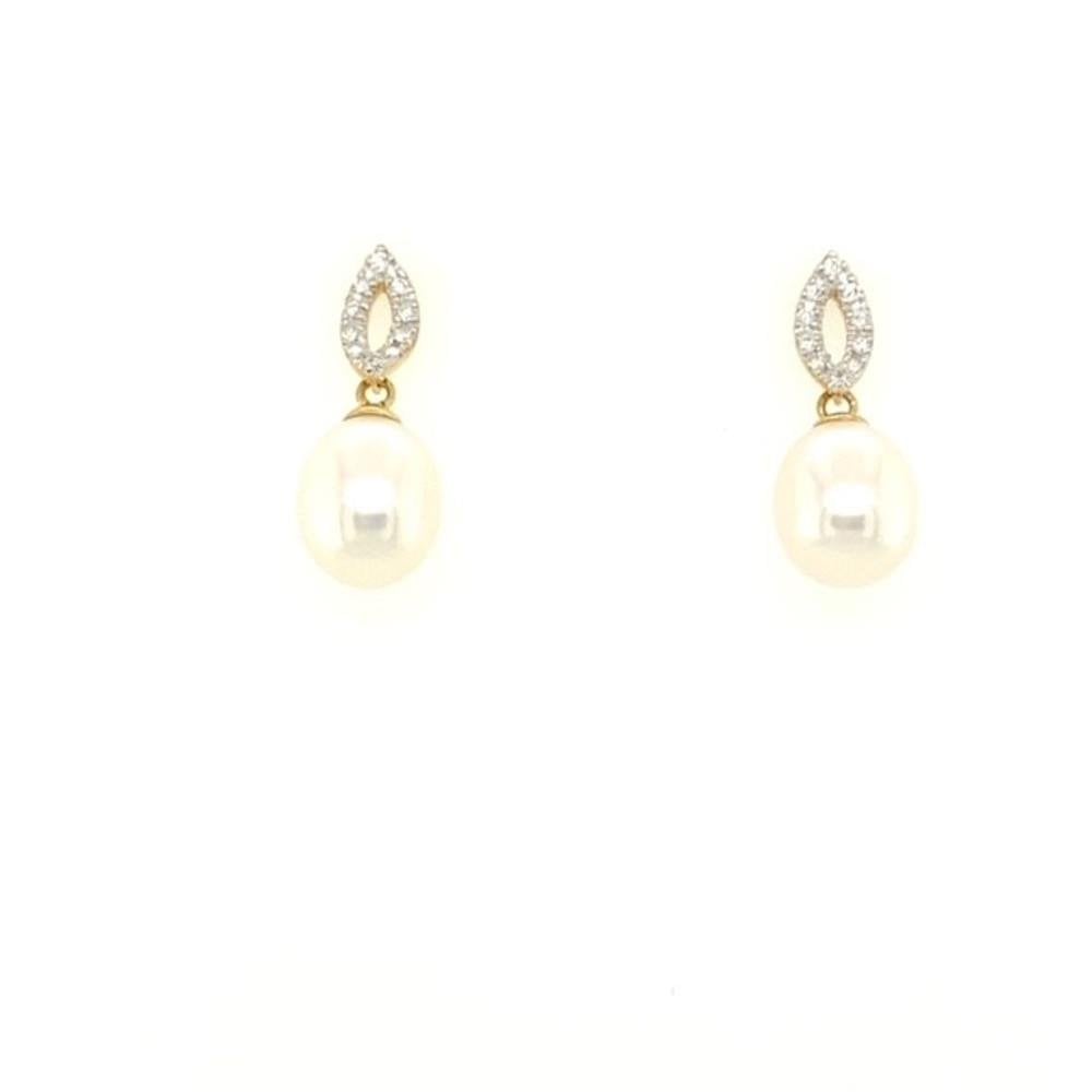 9ct Yellow Gold Diamond and Pearl Drop Earrings