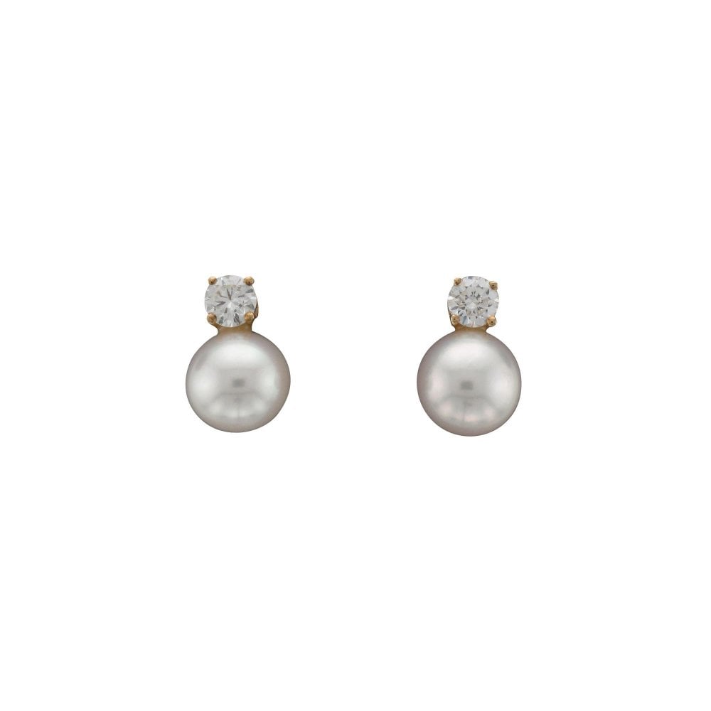 9ct Yellow Gold Diamond and Pearl Stud Earrings