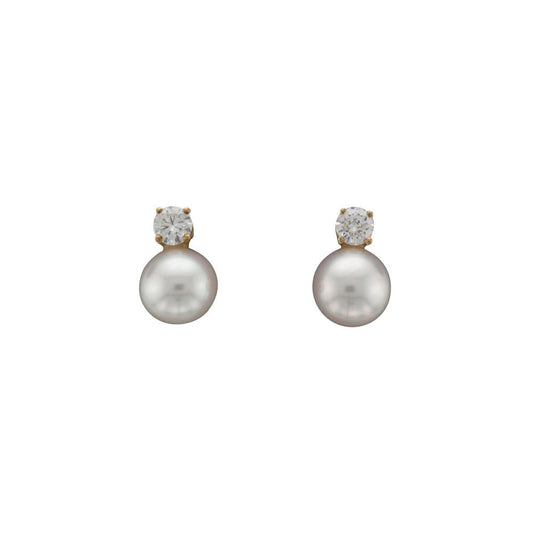 9ct Yellow Gold Diamond and Pearl Stud Earrings