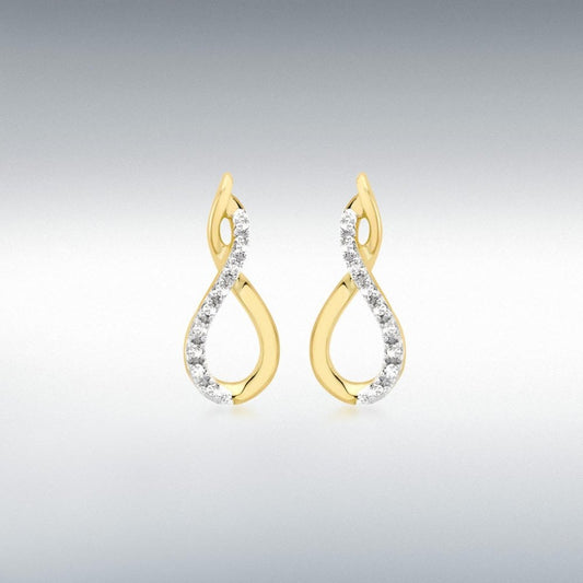 9ct Yellow Gold Diamond Crossover Earrings