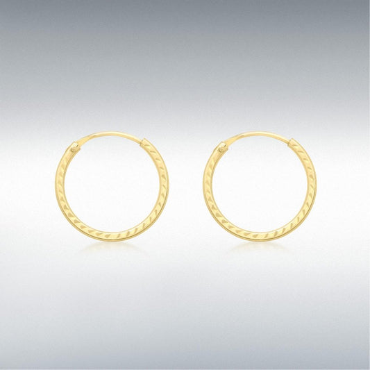 9ct Yellow Gold Diamond Cut 13mm Sleeper Earrings