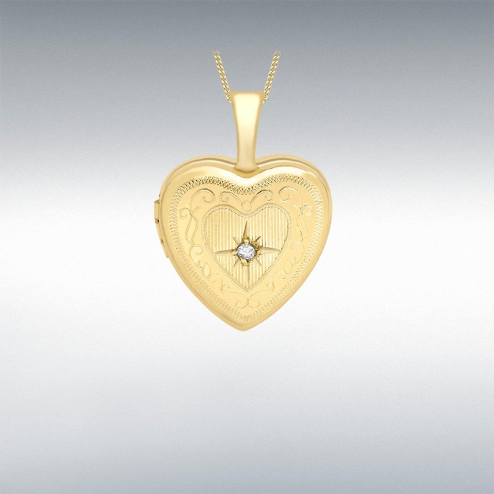 9ct Yellow Gold Diamond Heart Locket Pendant