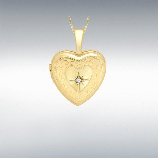 9ct Yellow Gold Diamond Heart Locket Pendant