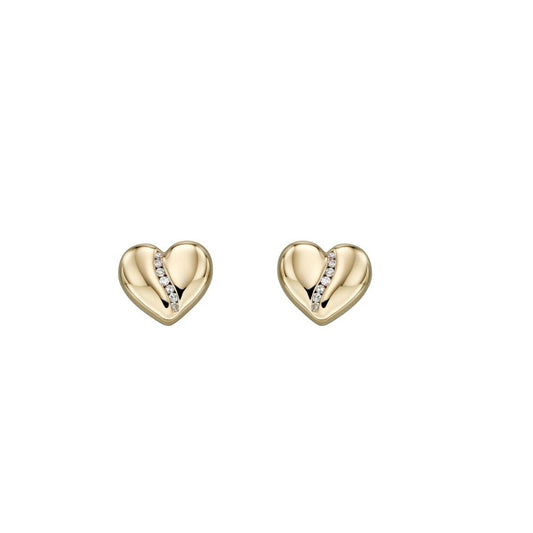 9ct Yellow Gold Diamond Set Heart Stud Earrings