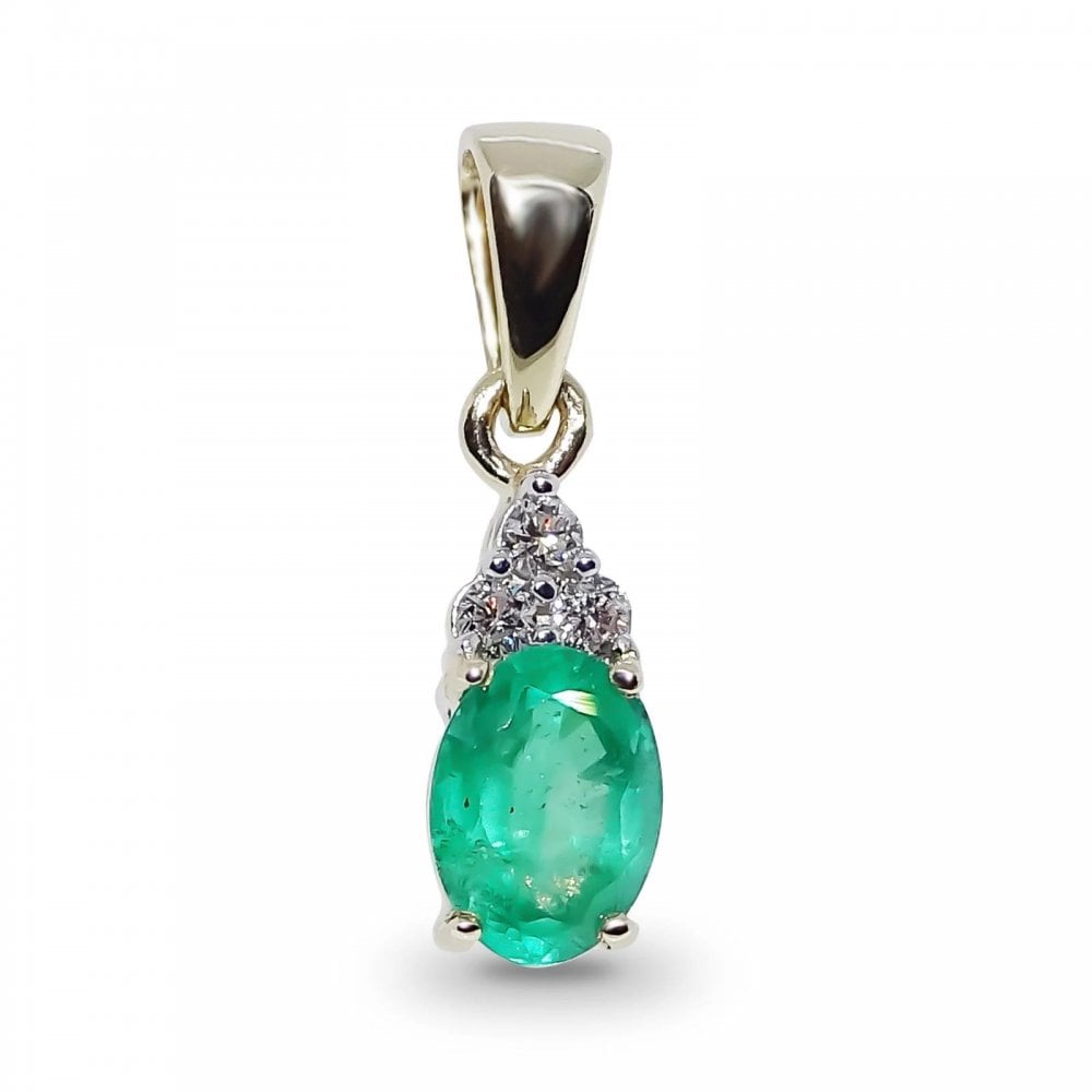 9ct Yellow Gold Emerald & 0.08ct Diamond Pendant