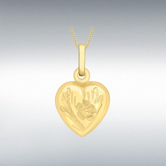 9ct Yellow Gold Engraved Heart Locket Pendant